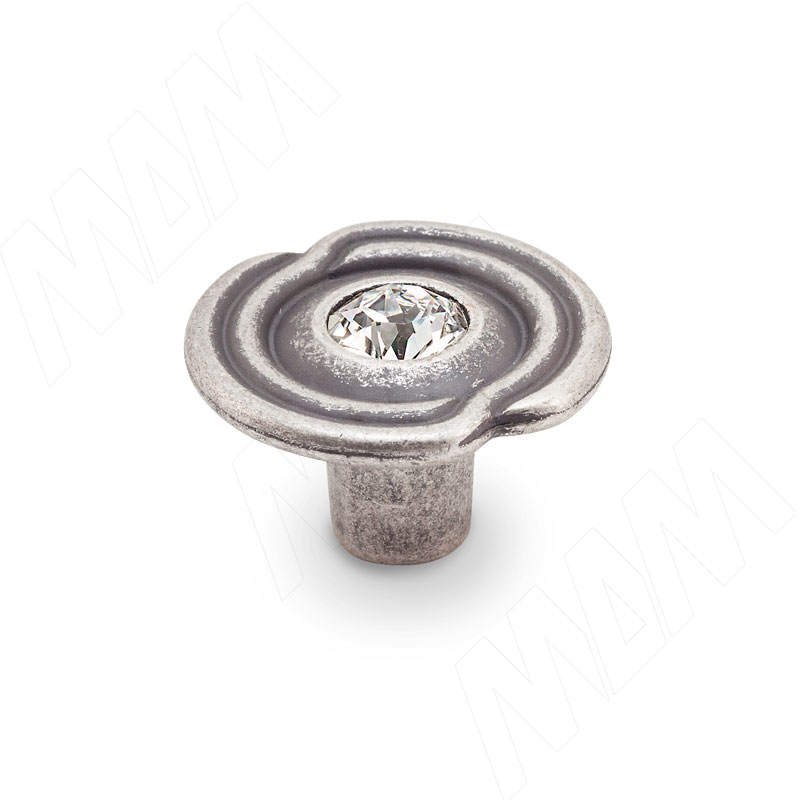 Ручка-кнопка D31мм серебро состаренное с кристаллами Сваровски фото товара 1 - 2044K.09