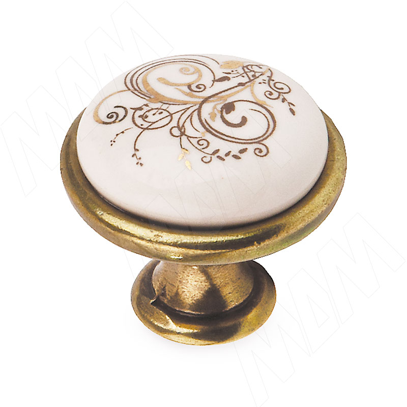 Ручка-кнопка D28мм бронза состаренная/керамика золотые узоры фото товара 1 - GP19-11AB/MLK
