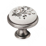 Ручка-кнопка D28мм серебро состаренное/керамика серебряные узоры