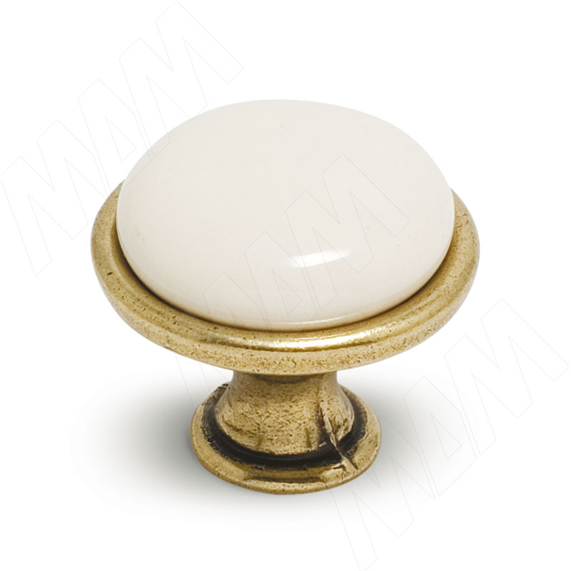 Ручка-кнопка D28мм бронза состаренная/керамика молочная (GP190AB/MLK)