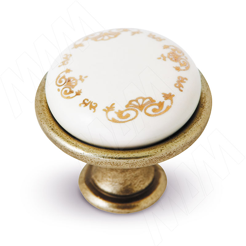 Ручка-кнопка D28мм бронза состаренная/керамика золотые узоры (GP193AB/MLK)