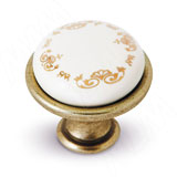 Ручка-кнопка D28мм бронза состаренная/керамика золотые узоры