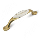 Ручка-скоба 96мм бронза состаренная/керамика золотые узоры