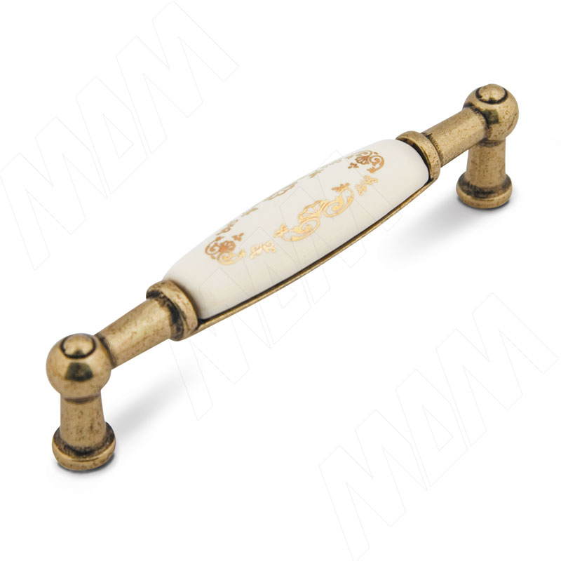 Ручка-скоба 96мм бронза состаренная/керамика золотые узоры фото товара 1 - UP213AB/MLK