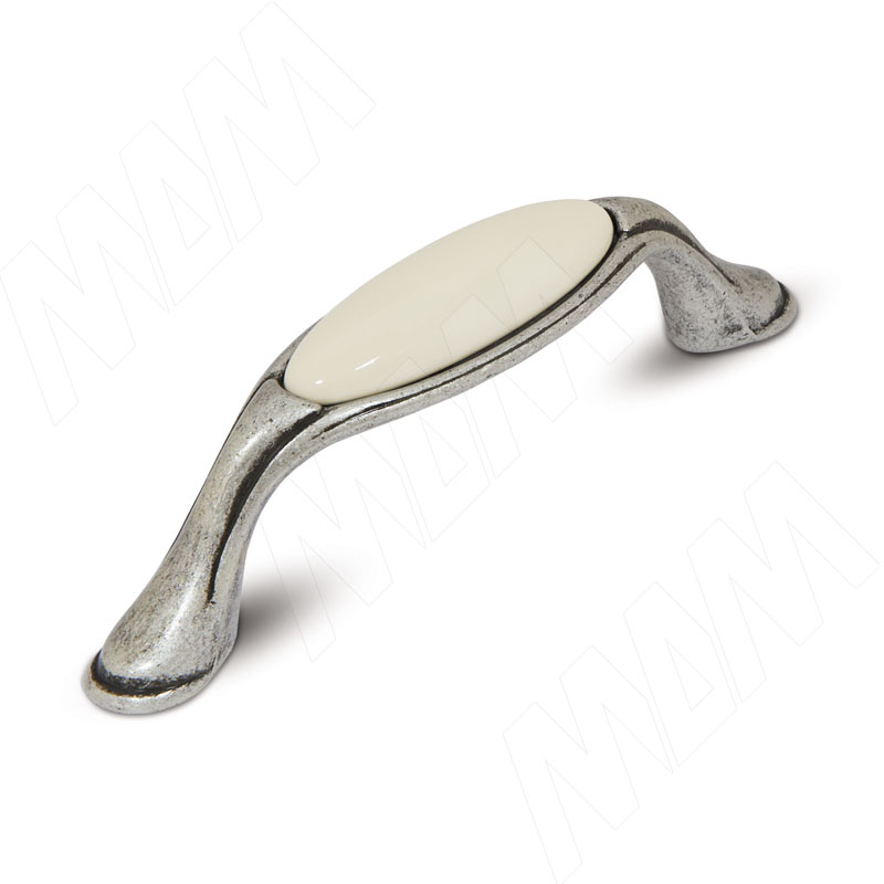 Ручка-скоба 96мм серебро состаренное/керамика молочная (WMN.771.096.00E8)