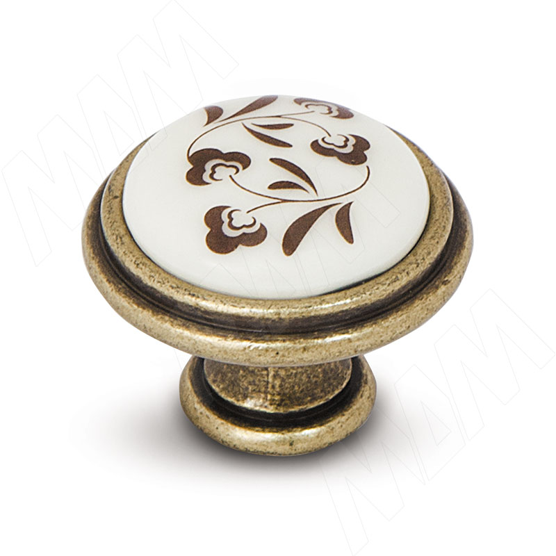Ручка-кнопка D30мм бронза состаренная/керамика коричневые узоры WPO.730 .