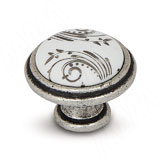 Ручка-кнопка D30мм серебро состаренное/керамика серебрянные узоры