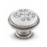 Ручка-кнопка D35мм серебро состаренное/керамика серебряные узоры