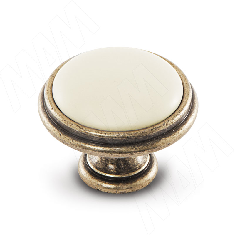 Ручка-кнопка D35мм бронза состаренная/керамика молочная фото товара 1 - WPO.77.01.00.000.D1