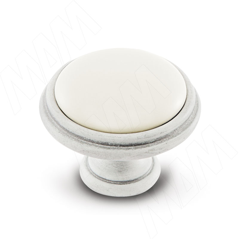 Ручка-кнопка D35мм белый/серебро винтаж керамика фото товара 1 - WPO.77.01.00.000.T4