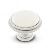 Ручка-кнопка D35мм белый/серебро винтаж керамика