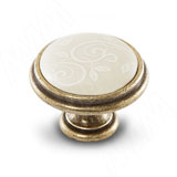 Ручка-кнопка D35мм бронза состаренная/керамика белые узоры