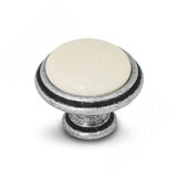 Ручка-кнопка D30мм серебро состаренное/керамика молочная