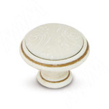 Ручка-кнопка D35мм cлоновая кость/золото винтаж, керамика белые узоры