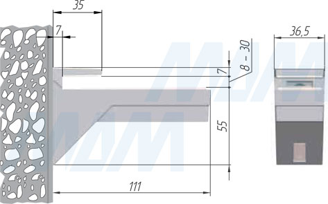 Размеры менсолодержателя KALABRONE для деревянных и стеклянных полок 8-30 мм (артикул 1 62200 10)