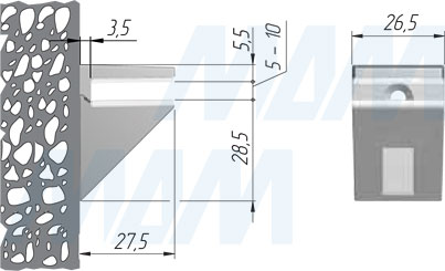 Размеры менсолодержателя KALABRONE MINI для стеклянных полок 5-10 мм (артикул 1 62200 80)