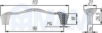 Размеры ручки-скобы с межцентровым расстоянием 96 мм (артикул 1029C)