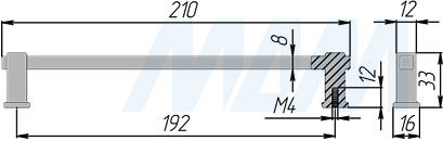 Размеры ручки-скобы с межцентровым расстоянием 192 мм (артикул 1413.192)