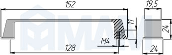 Размеры ручки-скобы с межцентровым расстоянием 128 мм (артикул 1464.128)