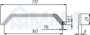 Размеры ручки-скобы с межцентровым расстоянием 160 мм (артикул 1465.160)