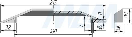 Размеры ручки-скобы с межцентровым расстоянием 160 мм (артикул 387.160