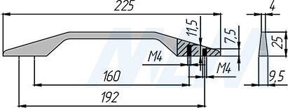 Размеры ручки-скобы с межцентровым расстоянием 160/192 мм (артикул 402B.160-192)