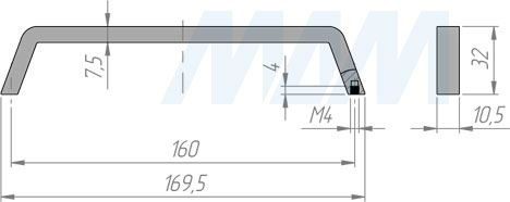 Размеры ручки-скобы с межцентровым расстоянием 160 мм (артикул 412B.160)