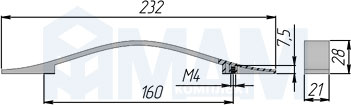 Размеры ручки-скобы с межцентровым расстоянием с межцентровым расстоянием 160 мм (артикул 7064.160)