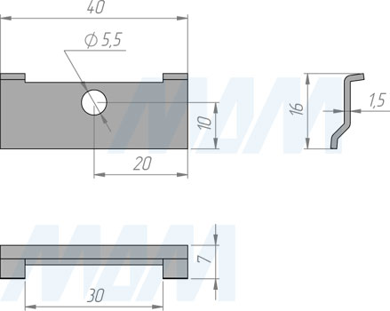 Размеры фиксирующей планки для менсолодержателя PIRO для деревянных полок (артикул PIR.876A)