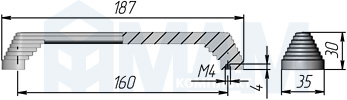 Размеры ручки-скобы ARTDECO с межцентровым расстоянием 160 мм (артикул ART.160)