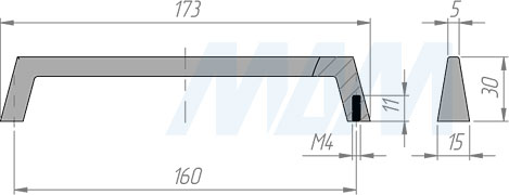Размеры ручки-скобы с межцентровым расстоянием 160 мм (артикул BH.08.160)