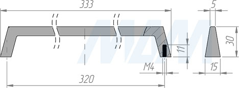 Размеры ручки-скобы с межцентровым расстоянием 320 мм (артикул BH.08.320)