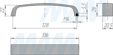 Размеры ручки-скобы с межцентровым расстоянием 128 мм (артикул BH.28.128)