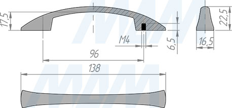 Размеры ручки-скобы с межцентровым расстоянием 96 мм (артикул BH.31.096)