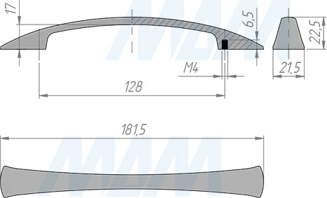 Размеры ручки-скобы с межцентровым расстоянием 128 мм (артикул BH.31.128)