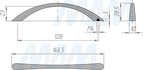 Размеры ручки-скобы с межцентровым расстоянием 128 мм (артикул BH.32.128)