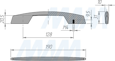 Размеры ручки-скобы с межцентровым расстоянием 128 мм (артикул BH.34.128)