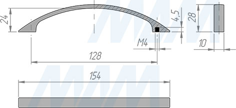 Размеры ручки-скобы с межцентровым расстоянием 128 мм (артикул BH.35.128)