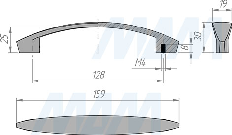 Размеры ручки-скобы с межцентровым расстоянием 128 мм (артикул BH.37.128)