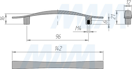 Размеры ручки-скобы с межцентровым расстоянием 96 мм (артикул BH.39.096)