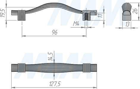 Размеры ручки-скобы с межцентровым расстоянием 96 мм (артикул BH.45.096)