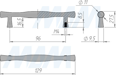 Размеры ручки-скобы с межцентровым расстоянием 96 мм (артикул BH.56.096)