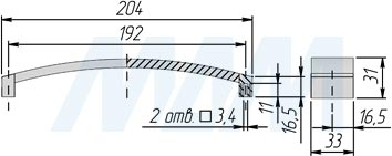Размеры ручки-скобы с межцентровым расстоянием 192 мм (артикул BH.84.192)