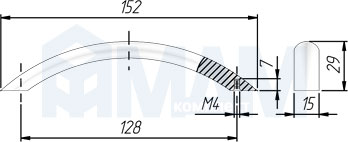 Размеры ручки-скобы с межцентровым расстоянием 128 мм (артикул BH.RU01.128)