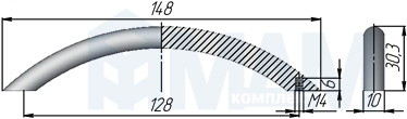 Размеры ручки-скобы с межцентровым расстоянием 128 мм (артикул C-014)