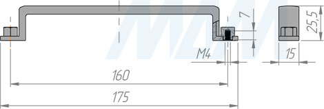 Размеры ручки-скобы DUBLIN с межцентровым расстоянием 160 мм (артикул C-3015N)