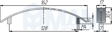Размеры ручки-скобы ASTER с межцентровым расстоянием 128 мм (артикул C-434)