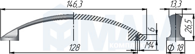 Размеры ручки-скобы с межцентровым расстоянием 128 мм (артикул C-614)