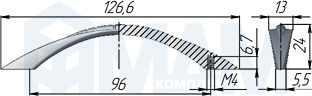 Размеры ручки-скобы KOBRA с межцентровым расстоянием 96 мм (артикул C-663)