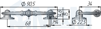 Размеры ручки-скобы VALETA с межцентровым расстоянием 68 мм (артикул D-119)